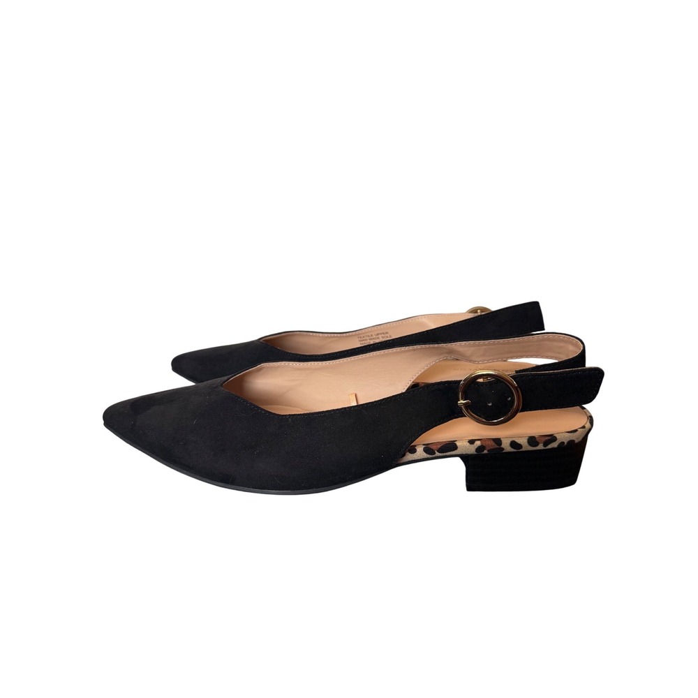 Ann Taylor Womens Black Slingback Flats Pointed Toe Leopard Trim Size 9M‎ - Picture 2 of 14